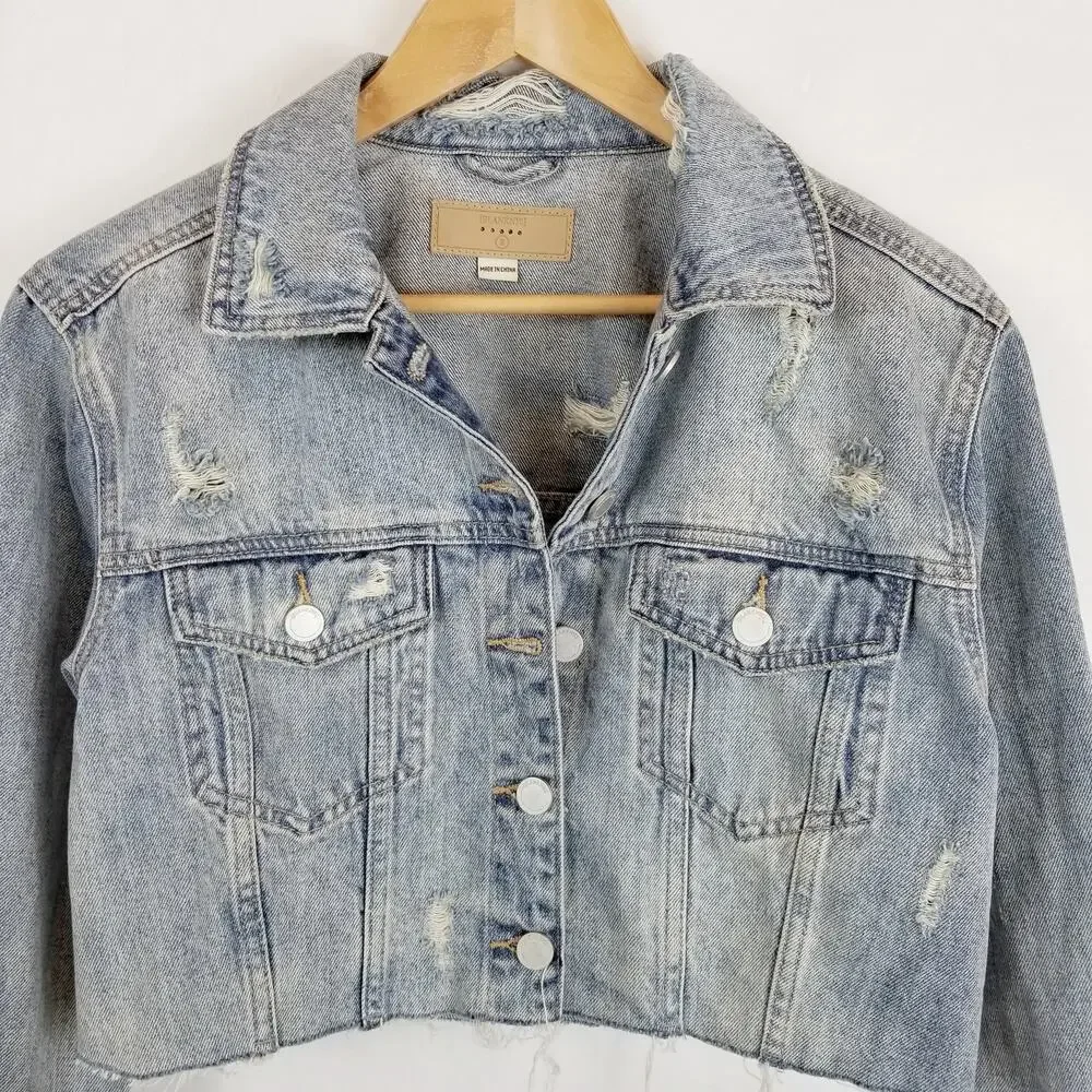 Blank NYC Women's Cropped Distressed Denim Jean Trucker Jacket Size Small